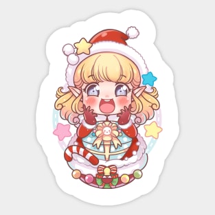 Cute Chibi Blonde Elf Santa Girl Christmas Cartoon Sticker